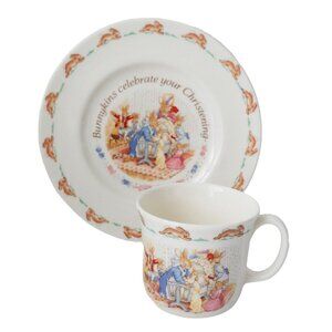 2 Piece Vintage Bunnykins Royal Doulton Christening Plate and Mug Original Box 1